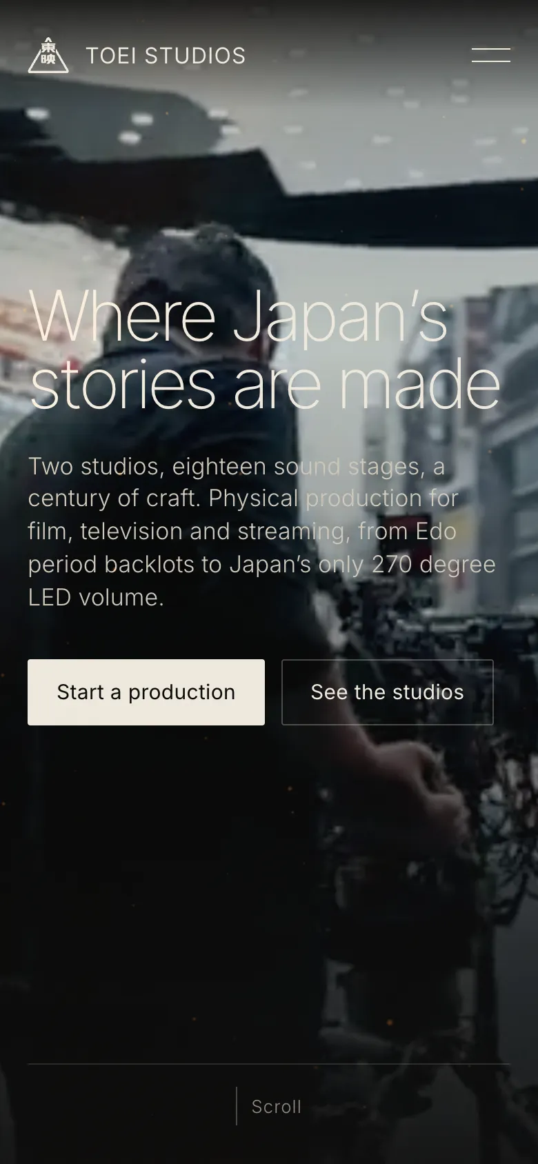 toeistudios.co をスマートフォンで表示したところ